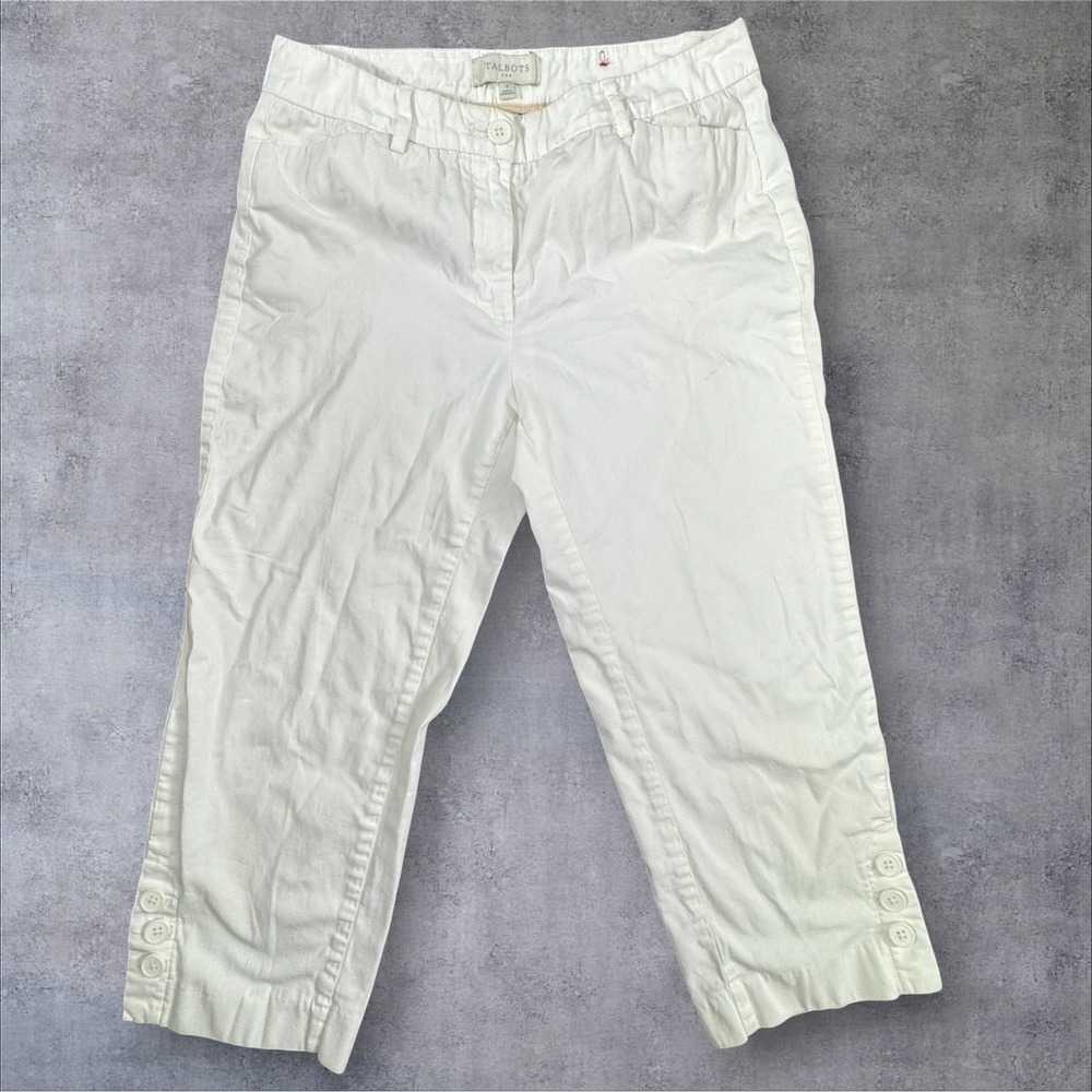 Talbots Capri Crop Pants Women's 4 Ivory Button Hem Stretch Chino